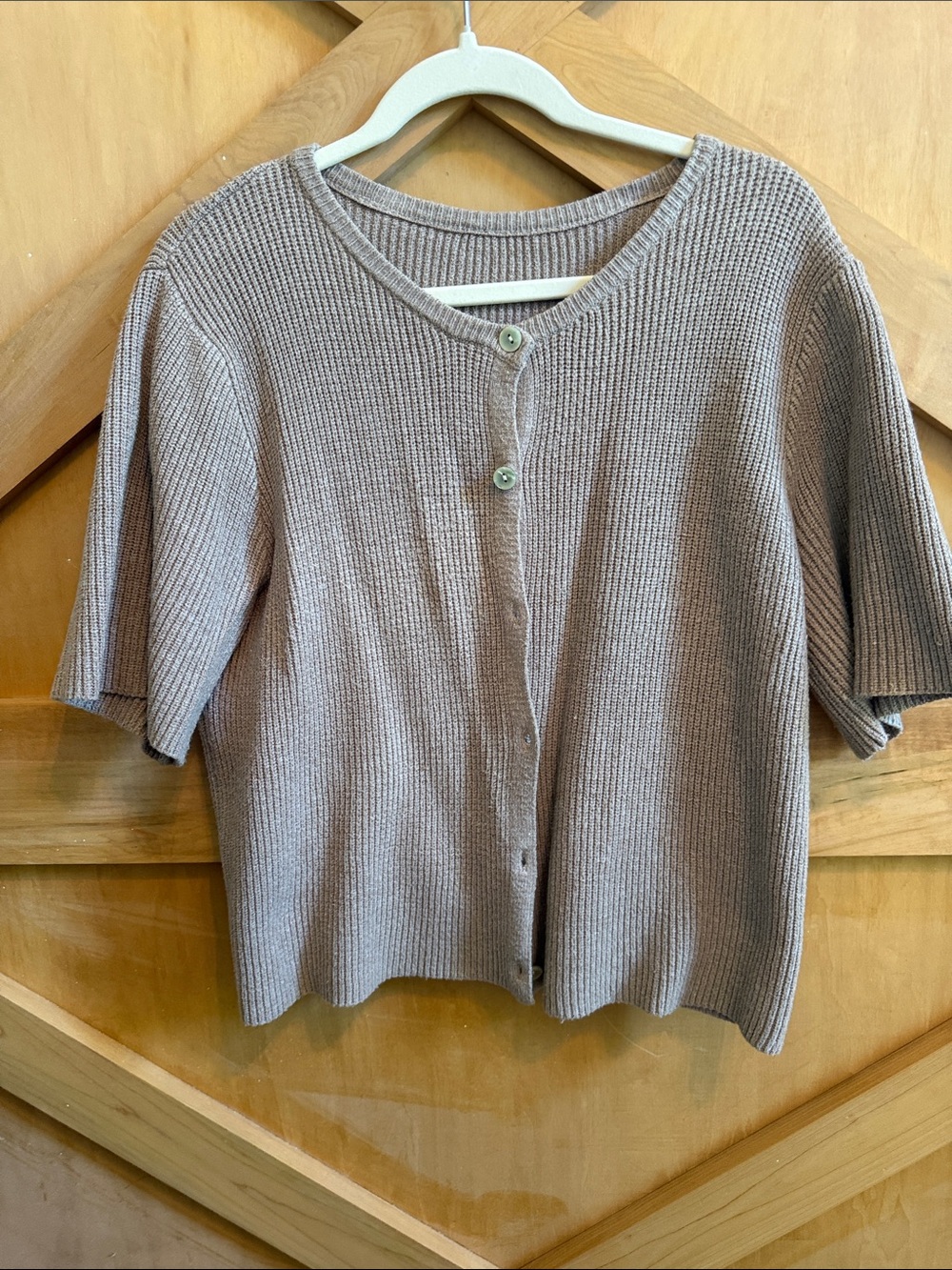 Amazon Women’s Short-Sleeve Ribbed Button Cardigan - Taupe